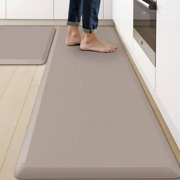 2PCS Kitchen Rugs Cushioned Anti-Fatigue Non-Slip Waterproof Kitchen Mat Comfort Foam Standing Mat for Floor Office Sink Laundry (Khaki)