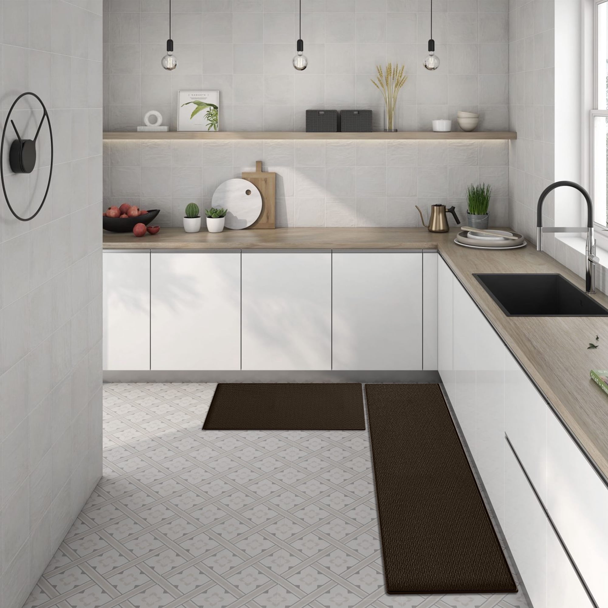 Kitchen Rugs, Brown Non-Slip Kitchen Mat Sets of 2, 59 Inches Cushioned ...