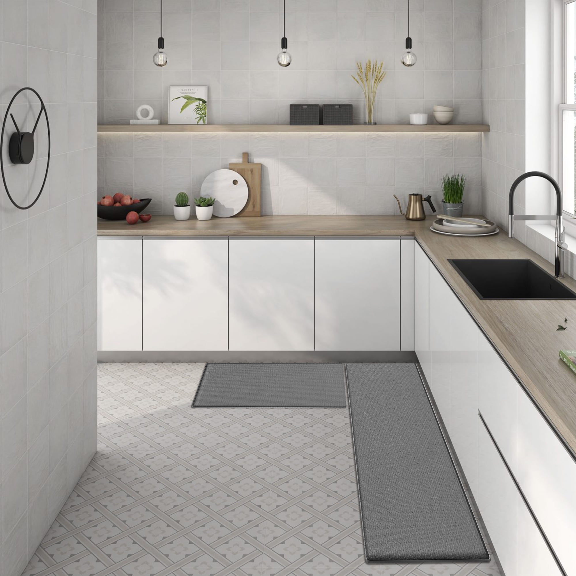 2PCS Kitchen Rugs, Red Kitchen Mat, 47 Inches Cushioned AntiFatigue