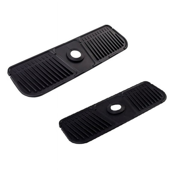 2PCS Kitchen Silicone Faucet Mat Faucet Water Catcher Mat Sink Splash Pad Countertop Protector Bathroom,Black