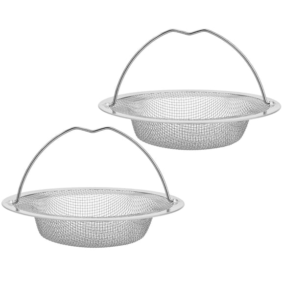 2PCS Kitchen Sink Drain Strainer with Handle, Universal Stainless Steel Food Catcher Basket, Kitchen Drain Filter Basket Replacement, Food Waste Catcher for Kitchen Sinks