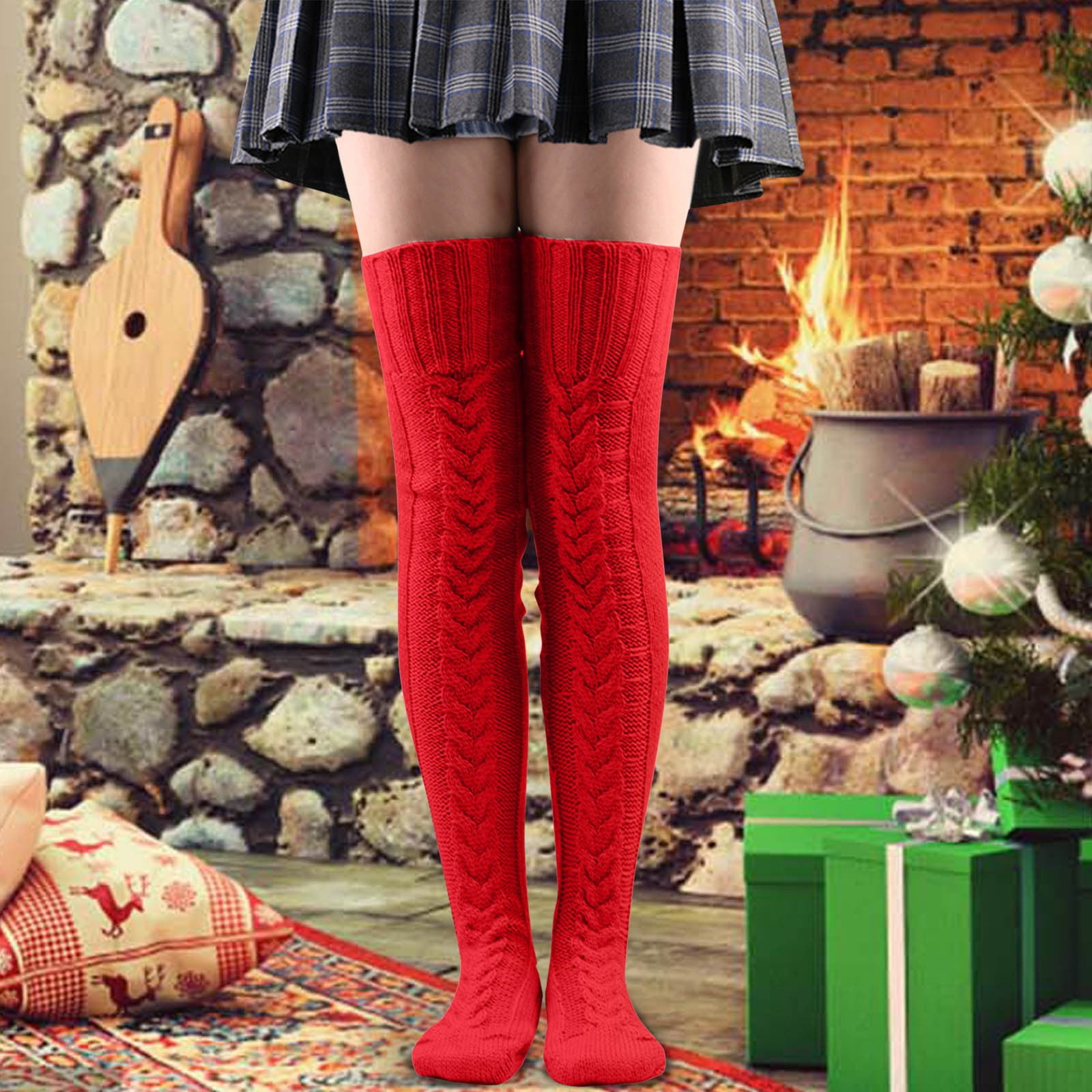2PCS Knit Leg Stocking Thigh Long Warmers Knee Cable Women Boot Socks