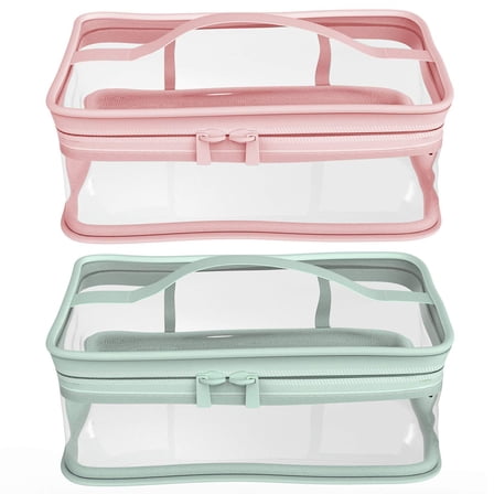 2PCS LARGE CLEAR ZIPPERED COSMETIC MAKE-UP BAG POUCH STORAGE CASE, PVC Waterproof Portable Travel Storage Makeup Zipper Bags