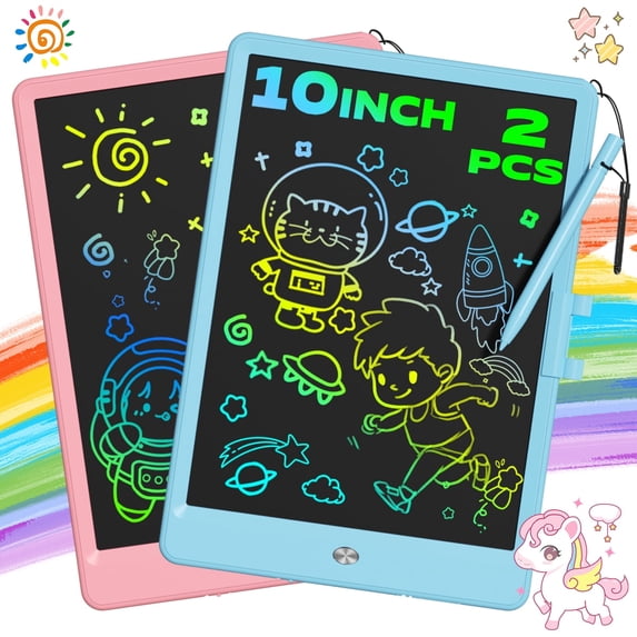2PCS LCD Writing Tablet, 10 Inch Colorful Doodle Board Drawing Pad for Kids, Car Trip Educational Toys, Erasable Electronic Drawing Pads, Birthday Gift for Age 3 to 8 Year Old Boys Girls