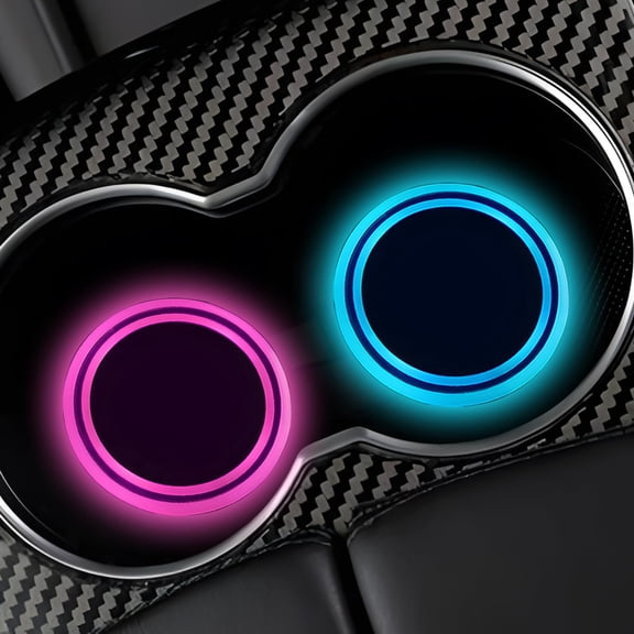 2PCS LED Cup Holder Lights for Car, 7 Color-Changing Light Up Cup Holder Coaster Waterproof Pad, USB Rechargeable LED Drink Mat Cool Interior Decoration for Most Vehicles