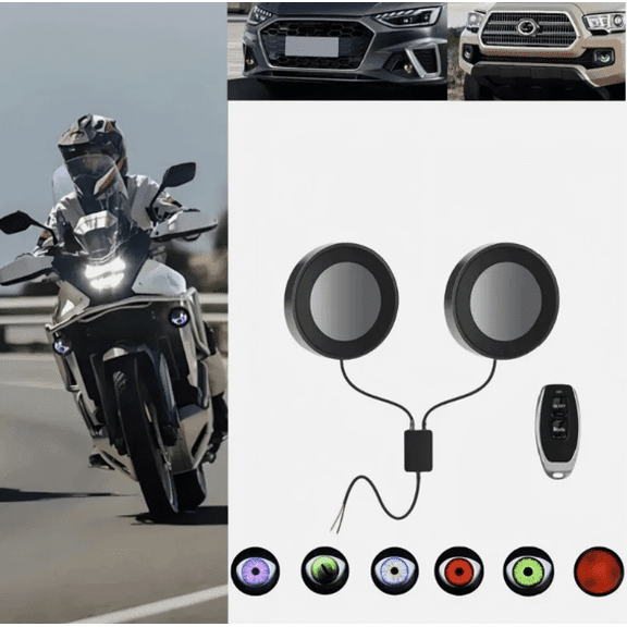2PCS  LED Dynamic Devil Eyes Car Lights 12-36V Car Headlight Retrofit  3.1" Big Eyes Eyeball Lights with Remote Control, 6 Patterns  Universal Fit for Car Motorcycle