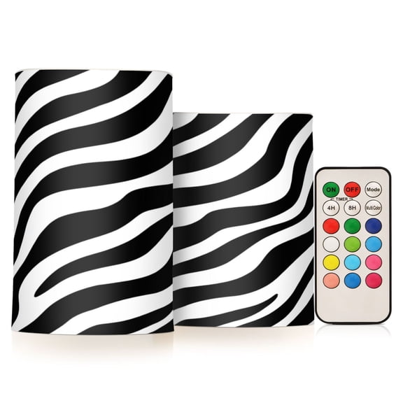 2PCS LED Flameless Candles with Remote and Timer Battery Operated Fake Candles Home Birthday Party Decorations Black Zebra Stripes Pattern