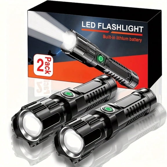2PCS LED Flashlights, Portable Handheld Lights with Adjustable Focus and Multiple Lighting Modes, Compact and Lightweight Design for Camping, Hiking, Night Walking Use