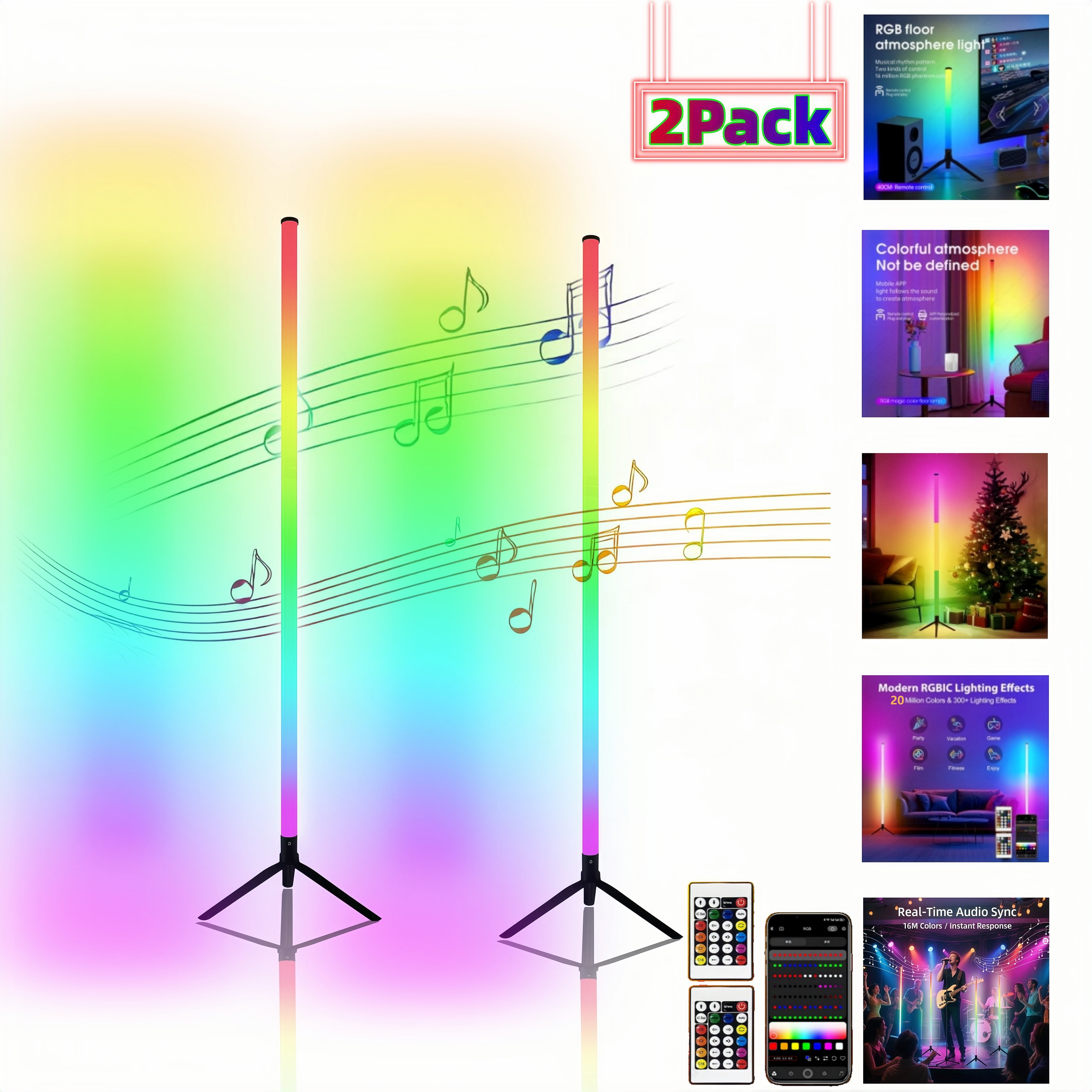 2PCS LED Floor Lamps Smart RGB Led Corner Floor Lamp with Spotlight,20 Million Color 360Changing Floor Lights with App Control, Music Sync Mood Lighting for Living Room,bedrooms,Christmas Decoration