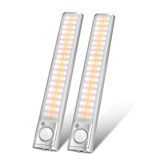 2PCS LED Motion Sensor Cabinet Light,40cm USB Rechargeable 80 LED Night Lights for Kitchen, Wardrobe, Garage,Bedroom,2 x LED Motion Sensor Light,Silver Grey