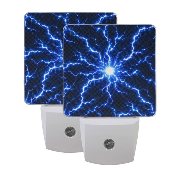 2PCS LED Night Light Auto On/Off Sensor Warm Light Dusk to Dawn for Home Stairs Bathroom Decor Blue Lightning Bolt Pattern
