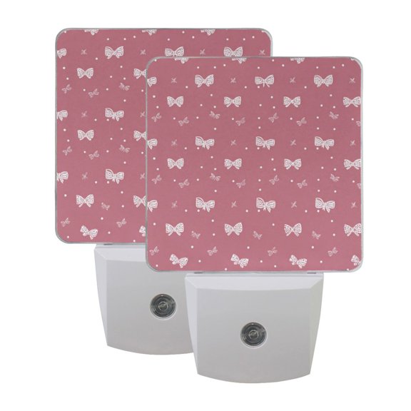 2PCS LED Night Light Auto On/Off Sensor Warm Light Dusk to Dawn for Home Stairs Bathroom Decor Small Bows and Dots Pattern