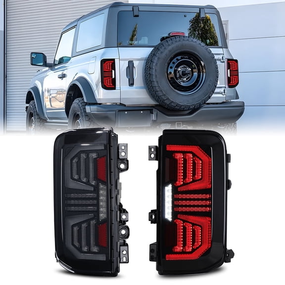 2PCS LED Tail Lights for 2021-2025 Ford Bronco 2/4 Door,Rear Lights Assemblies Tail Lamps Replacement Part with Factory Style Halogen/LED Model(Matte Black+Smoked Lens)