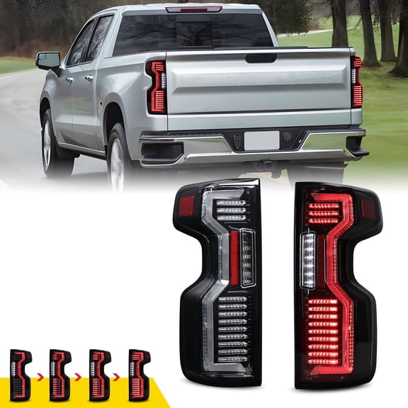 2PCS LED Tail Lights Fit for 2019-2026 Chevy Silverado 1500,2020-2026 Chevy Silverado 2500 HD/3500 HD,Sequential Turn Signal Rear Lights,Black Housing & Clear Lens