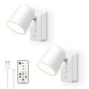 ALUSSO LED Wall Light Sconces, RGB & 4CCT & Dimmable, 4000mAh USB Rechargeable Battery, Remote Control, Wireless Reading Lamp for Bedside, White 2PCS