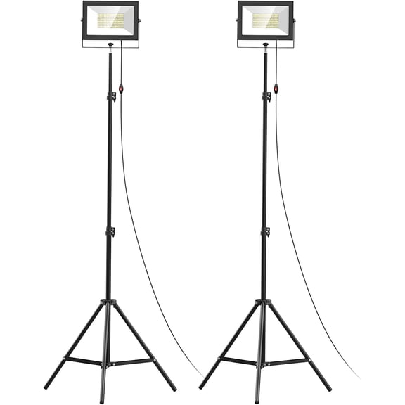 2PCS LED Work Lights with Stand, 110W 11000 Lumens Portable Tripod Light with 13FT Cord, IP65 Waterproof Adjustable Head Tower Flood Light for Job Site Workshop Garage Construction Lighting