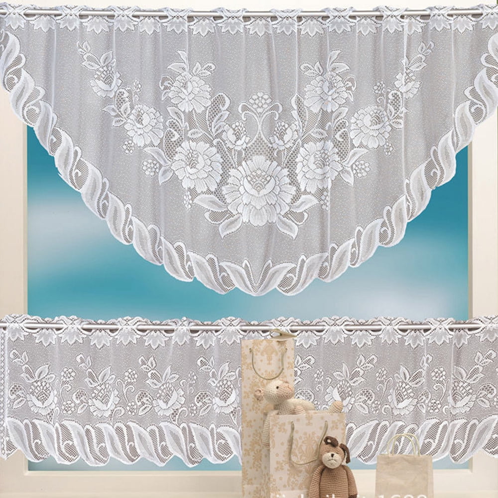 2PCS Lace Coffee Cafe Window Tier Curtain Set Kitchen Dining Room Home