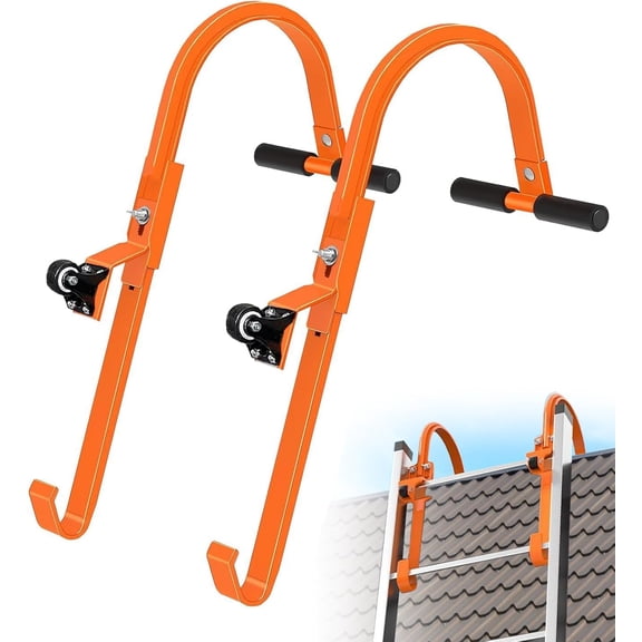 2PCS Ladder Stabilizer, Ladder Hooks, Roof Ladder, Wheeled Ladder Accessories, T-bar with Rubber Grip, 500 lb Capacity, Ridge Ladder Hooks, for Quick and Secure Installation on Steep Roofs