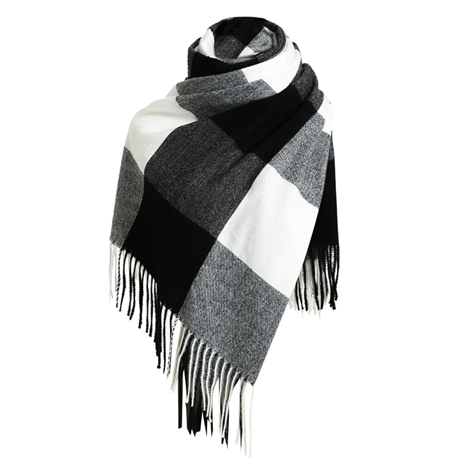 2PCS Ladies Autumn Winter Scarf Classic Plaid Colorblock Warm Soft
