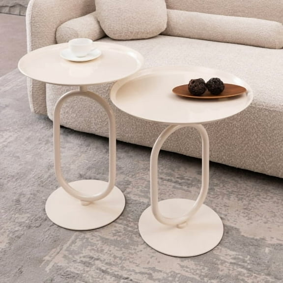 2PCS Lantern-shaped Metal End Table, Small Round Side Table, Modern Coffee Drink Cocktail Table, Small Accent Pedestal Table for Living Room Corners Small Spaces