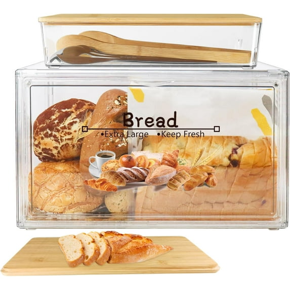 2PCS Large Bread Box for Countertop, Stackable Double Layer Storage Container, Clear Boxes for Kitchen Counter, Bread Keeper for Homemade Bread, Bagel, Muffins, Rolls