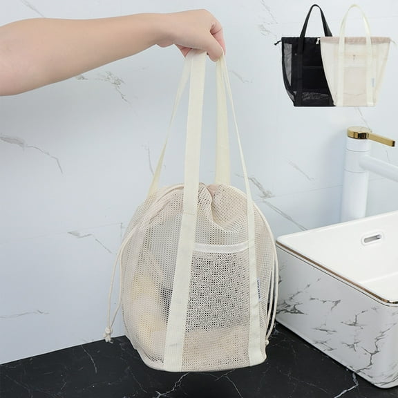 2PCS Large Capacity Mesh Drawstring Bag,Travel Storage Bag,Lightweight Mesh Beach Bag,Dry Wet Separation Mesh Tote Bag,Gym Equipment Storage Bag,Mesh Bag for Sports