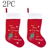 Pet Christmas Stockings, 2 Pack Cat and Dog Stocking Set, 19.3 Inch Red Felt White Cuffs, Paw Prints, Hanging Loops for Treats and Small Gifts