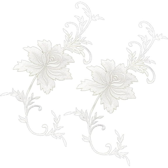 2PCS Large Embroidered Iron On Patch Big Peony Flowers Embroidered Garment Appliques Patches DIY Floral Accessory