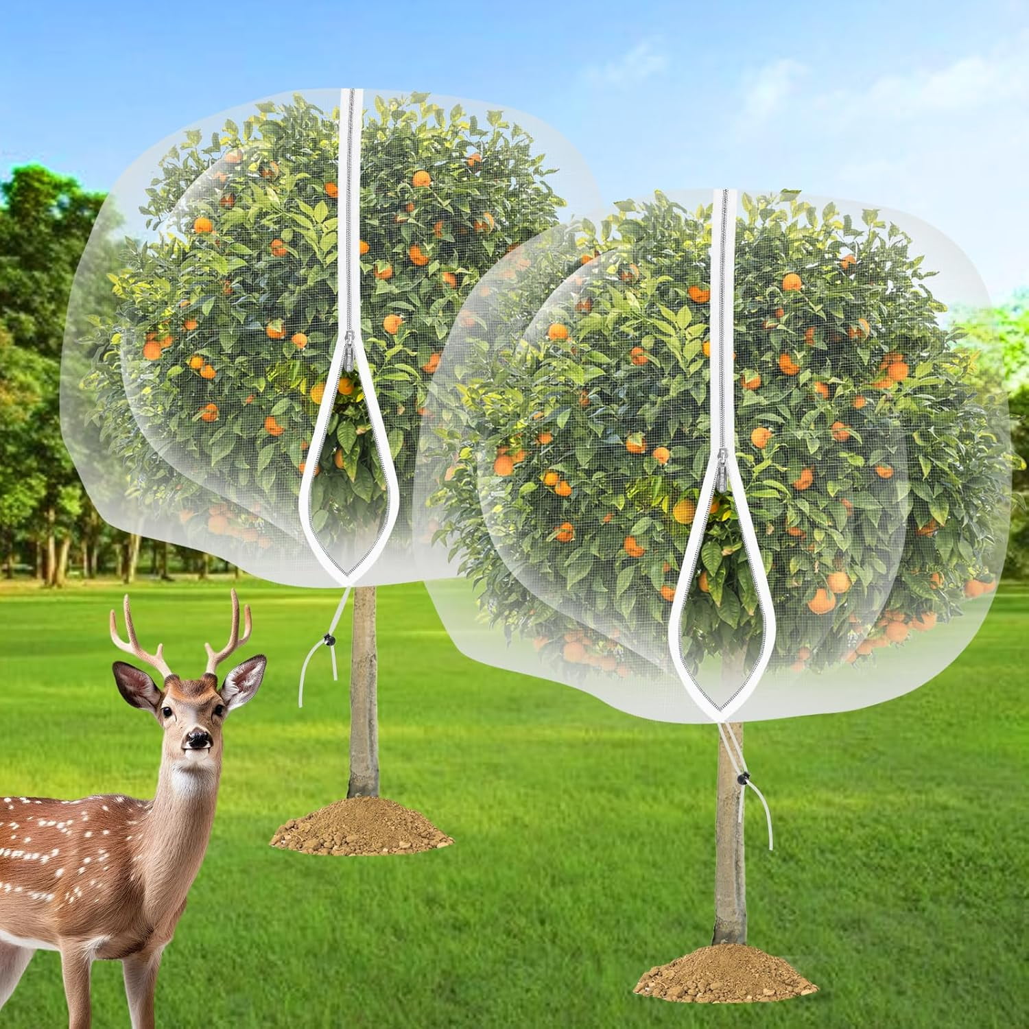 2PCS Large Fruit Tree Netting with Drawstring and Zipper, 6 x 6.6FT ...