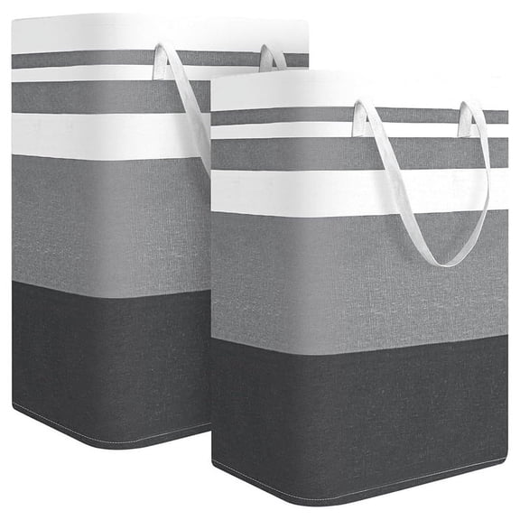 2PCS Large Laundry Basket, Waterproof, Freestanding Laundry Hamper 75L, Foldable Tall Clothes Hamper with Handles,2 x Laundry Basket,Gray