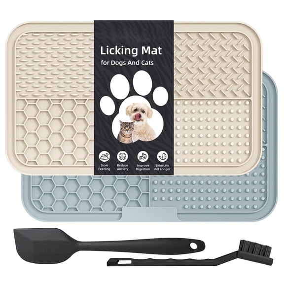 2PCS Large Lick Mat for Dogs, Slow Feeder Bowl with 75 Suction Cups, Anxiety Relief Licking Pad for Cats and Dogs, Enrichment Toy for Bathing, Grooming, Boredom, Gray