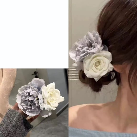 2PCS Large Peony Rose Hair Clip for Women Faux Flower Back Head Side Clip Sweet Soft Style Decorative Hair Accessory