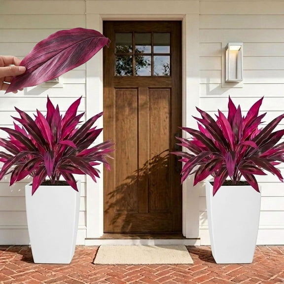 2PCS Large Realistic Artificial Boston Fern & Dragon's Blood Tree Plants, with Vibrant Pink & Purple Faux Foliage, UV Resistant Artificial Ferns, for Home Garden Patio Wedding Balcony Decor