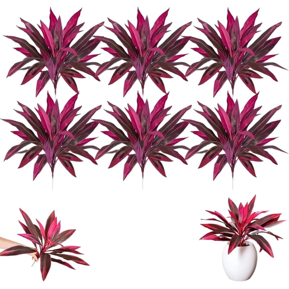 2PCS Large Realistic Artificial Boston Fern & Dragon's Blood Tree Plants, with Vibrant Pink/Purple Leaves, Outdoor Fake Ferns with UV Resistance, Great for Garden, Patio(6PCS)