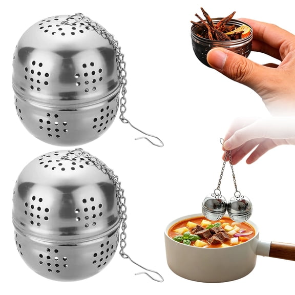 2PCS Large Size Stainless Steel Mesh Tea Ball with Extended Chain, Reusable Tea infuser Strainer, Portable Spice Ball for Loose Tea, Seasoning Cooking & Kitchen Daily Use