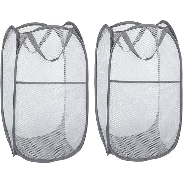 2PCS Laundry Baskets Foldable Pop Up Mesh Washing Laundry Basket Bag