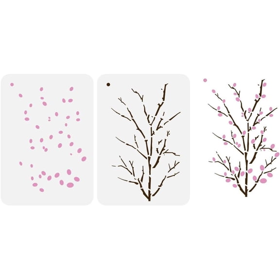 2PCS Layered Pussy Willow Painting Stencils 8.3x11.7inch Plastic PET Leaf Branch Templates Hollowed Willow Tree Stencils Reusable Large Willow Templates DIY Plant Theme Stencils for DIY