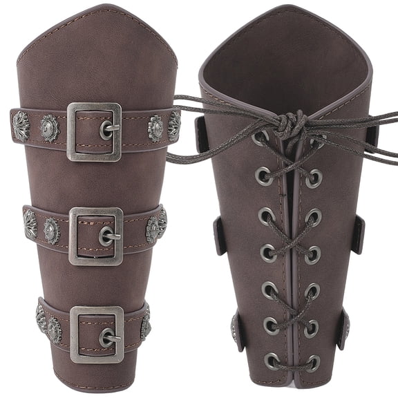2PCS Leather Arm Guards Archery Hand Bracers PU Leather Gauntlet Wristband Renaissance Warrior Medieval Retro Adjustable Buckle Arm Armor Cuff DIY Coconut Brown