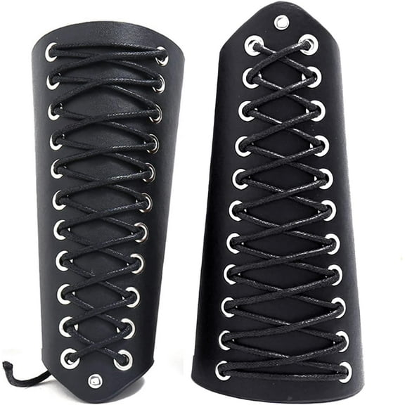 2PCS Leather Bracer Gauntlet Wristband Medieval Armor Wrist Band Guards Arm Guard Archery Buckle Renaissance Bracers Unisex Leather Cuffs Armband Costume for Men Women(Black) for DIY