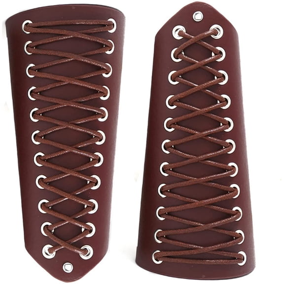 2PCS Leather Bracer Gauntlet Wristband Medieval Armor Wrist Band Guards Arm Guard Archery Buckle Renaissance Bracers Unisex Leather Cuffs Armband Costume for Men Women(Brown) for DIY