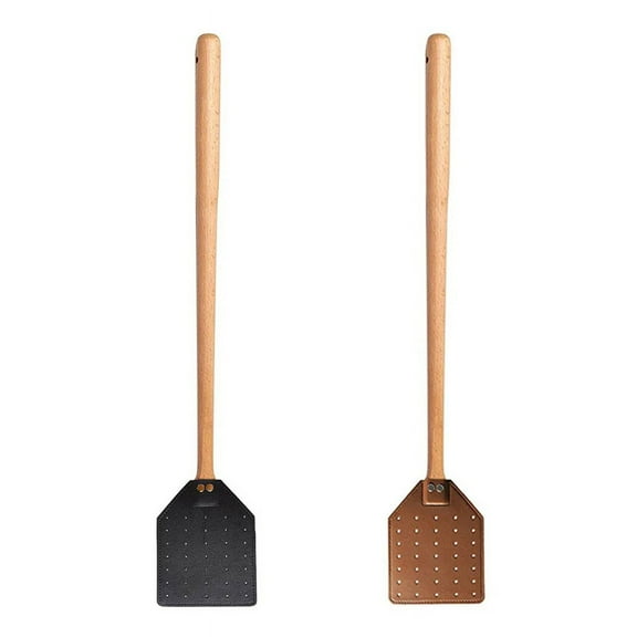 2PCS Leather Fly Swatter With Long Wood Handle Sturdy Flyswatter