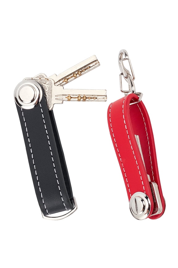 2PCS Leather Key Organizer Keychain Compact Key Holder Folding Pocket Key Holder up to 16 Keys Mens with Stainless Steel Multi-Tool