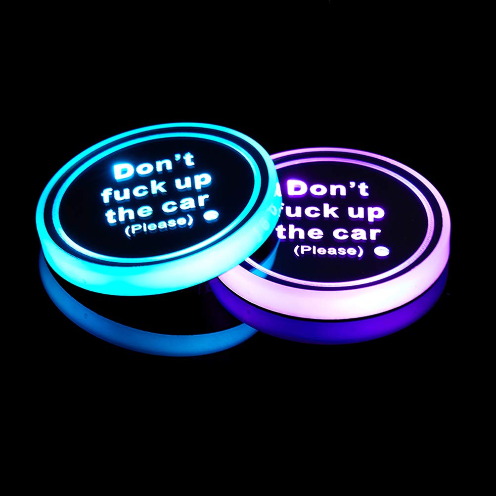2PCS Led Cup Holder Lights Car Coasters 7 Colors Cup Pad USB Charging