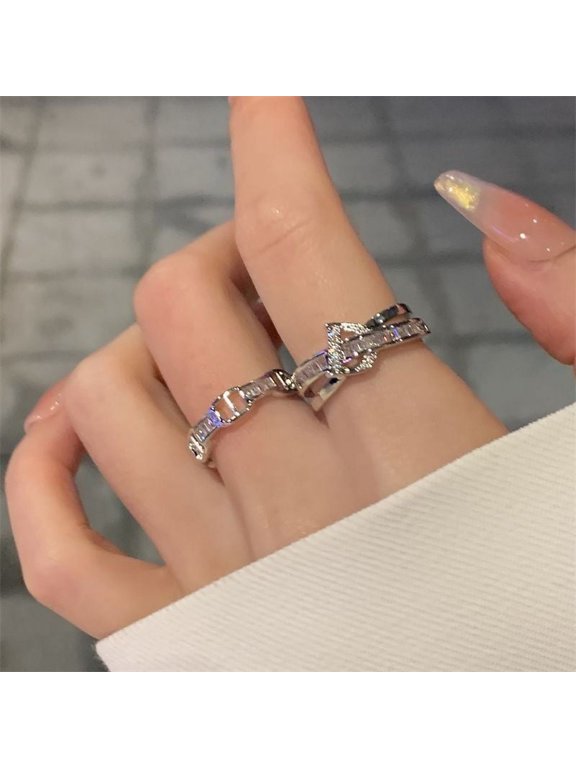 2PCS Letter D Adjustable Silver Color Ring Niche High-end Personality Light Luxury Open Index Finger Rings Fashion Women Jewelry