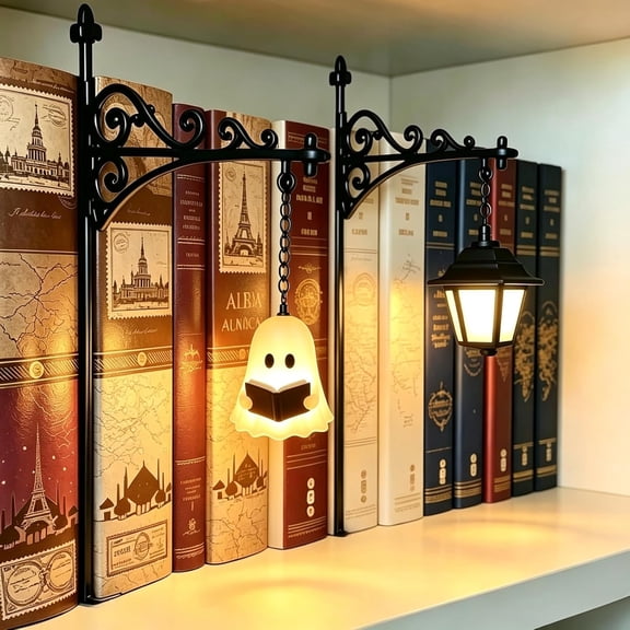 2PCS Library Lantern Mini Bookshelf Lamp LED Ghost Bookshelf Lantern | for Bookworms, Antique Halloween Lamp for Study Reading Corner Library Decor, Unique Gift for Book Lovers (Style C-2pcs)