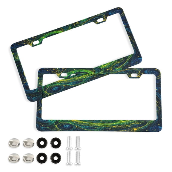 2PCS License Plate Frame Universal 12x6 Inch Stainless Steel Car Tag Holder Plate Cover with Screws Fluorescent Green Spiral Vortex Elliptical Hole
