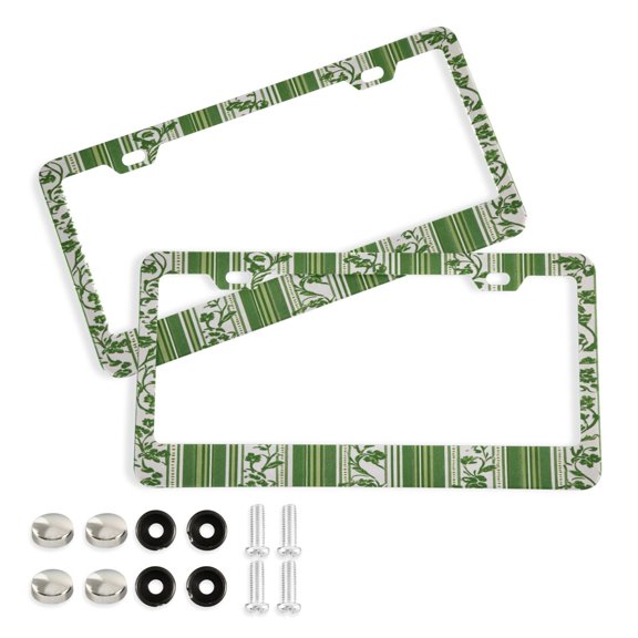 2PCS License Plate Frame Universal 12x6 Inch Stainless Steel Car Tag Holder Plate Cover with Screws Green Vertical Stripes Elliptical Hole