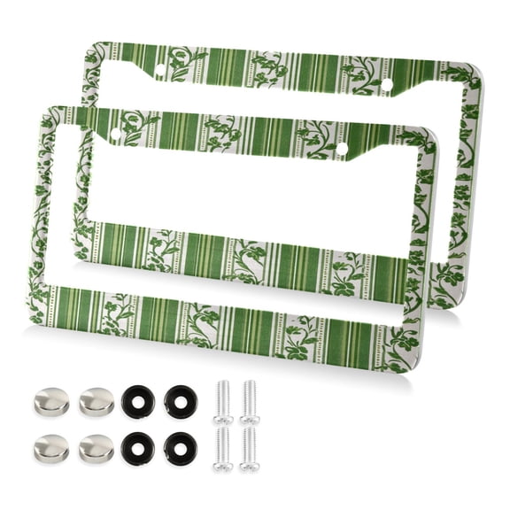 2PCS License Plate Frame Universal 12x6 Inch Stainless Steel Car Tag Holder Plate Cover with Screws Green Vertical Stripes Round Hole