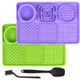 thumbnail image 1 of 2PCS Lick Mat for Dogs and Cats, Dog Lick Mat with Suction Cups, Cat Lick Mat for Anxiety Relief, Comes with 1 Spatula and 1 Brush, Purple & Cyan, 1 of 4