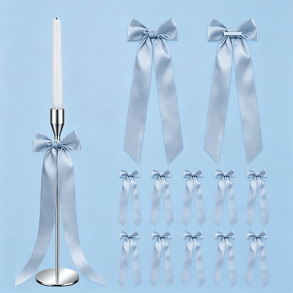 2PCS Light Blue Large Bow Decoration, 13 Inch Organza Ribbon Bow for Wedding Birthday, Ballet Style Party Centerpiece Cake Decor